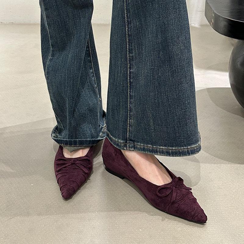 Fashion Fashion Pleated Bow Design Low Heel Pumps Women High Quality Pointed Toe Satin Designer Shoes Comfort Shallow Flat Office Shoes