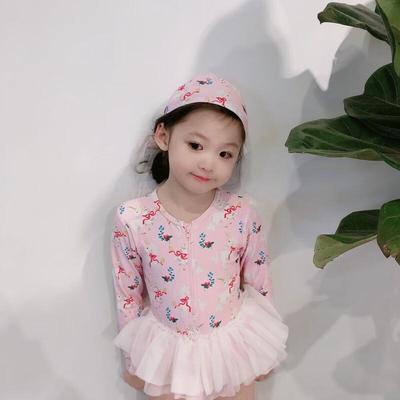 Girls' Long Sleeve One-Piece Princess Swimsuit with Hat
