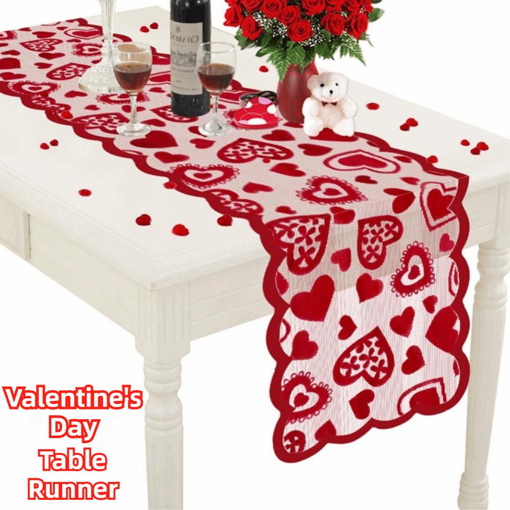 Rectangular Heart Shaped Table Runner Valentines Day Tableware Placemat  Desk Decoration