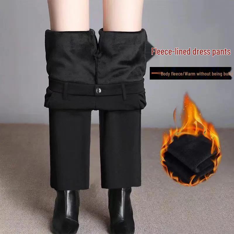 Women's Fleece-Lined Straight-Leg Wool Pants for Autumn/Winter 2025 – Casual, Warm, and Stylish for Work