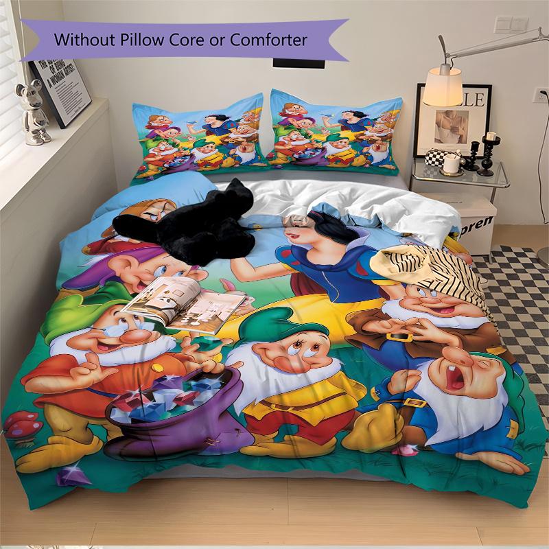3pcs Snow White & the Seven Dwarfs Quilt Cover Set - Soft and Cozy Bedroom, Guest Room and Dorm Decorative Bedding 3-Piece Set 1 Quilt Cover + 2