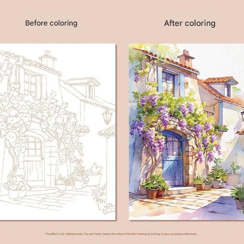 Art Doodling Book with 12 Color Watercolor Paint Water Brush Pen Stress Relief Painting Book For Children Adult Drawing