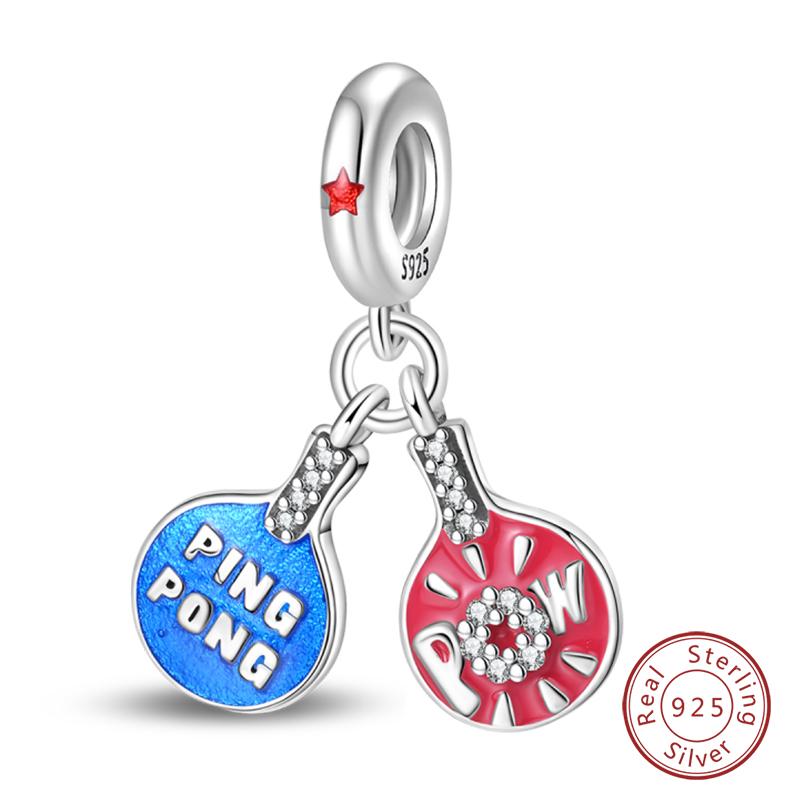 Original 925 Silver Sports Charm Beads Dumbbell Badminton Football Baseball Pendant For Bracelet Jewelry