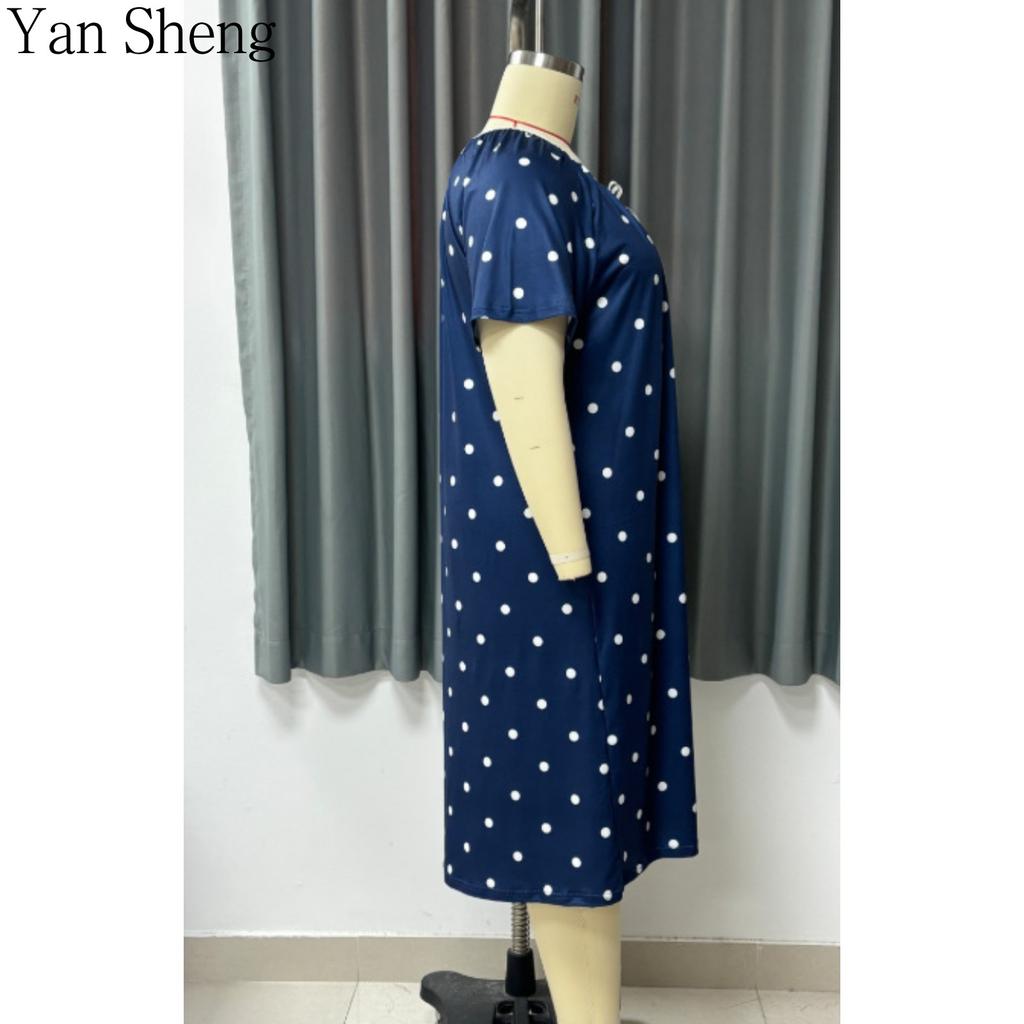 Women Nightgown Summer Polka Dot Print Milk‑Silk Loose Plus Size Long Robe Home Loungewear For Sleep