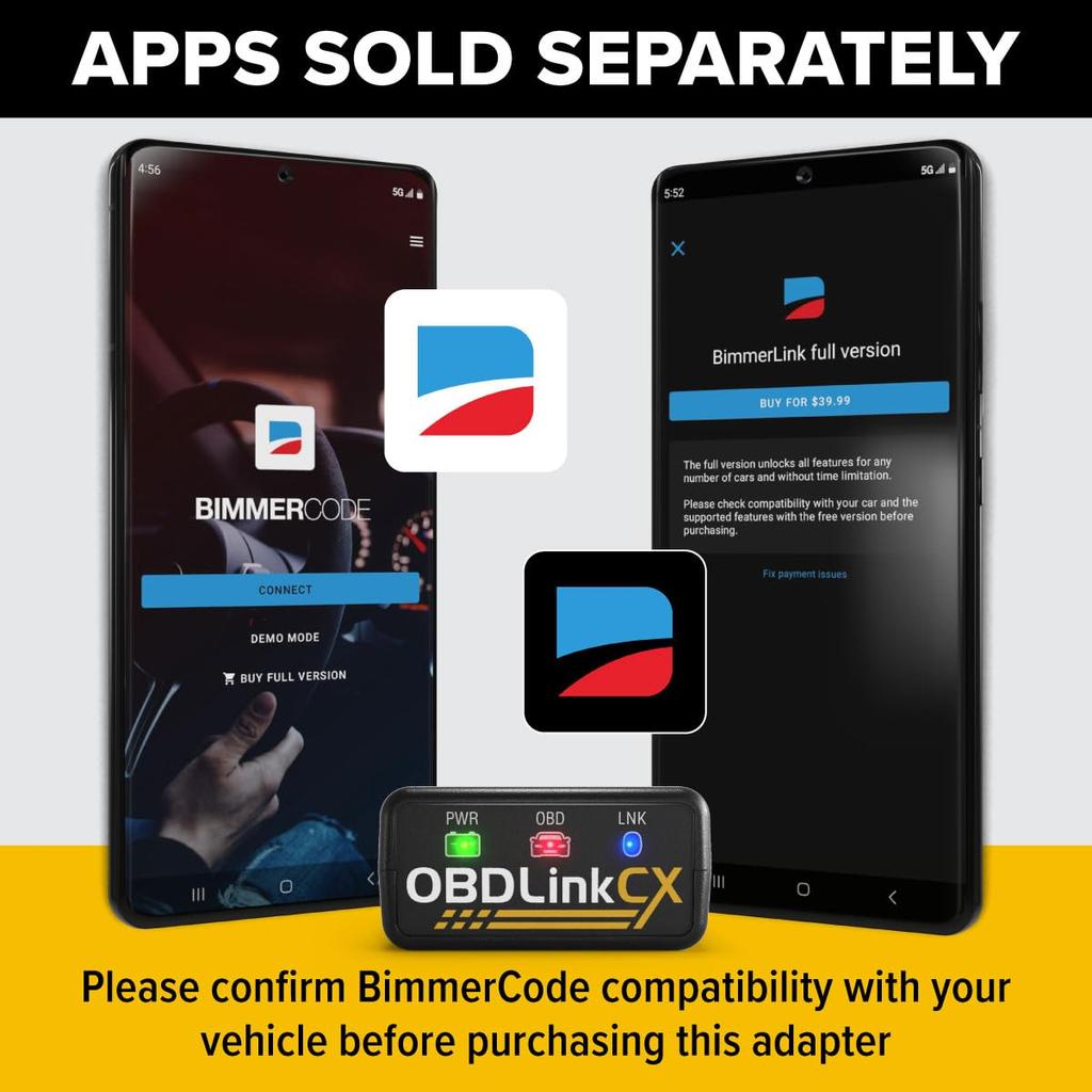 Adapter OBDLINK CX Bimmercode Bluetooth BLE OBD2 do współpracy z samochodowym skanerem diagnostycznym OBD II 5.1 BMW/Mini, iPhone/iOS i Android, kodowanie,