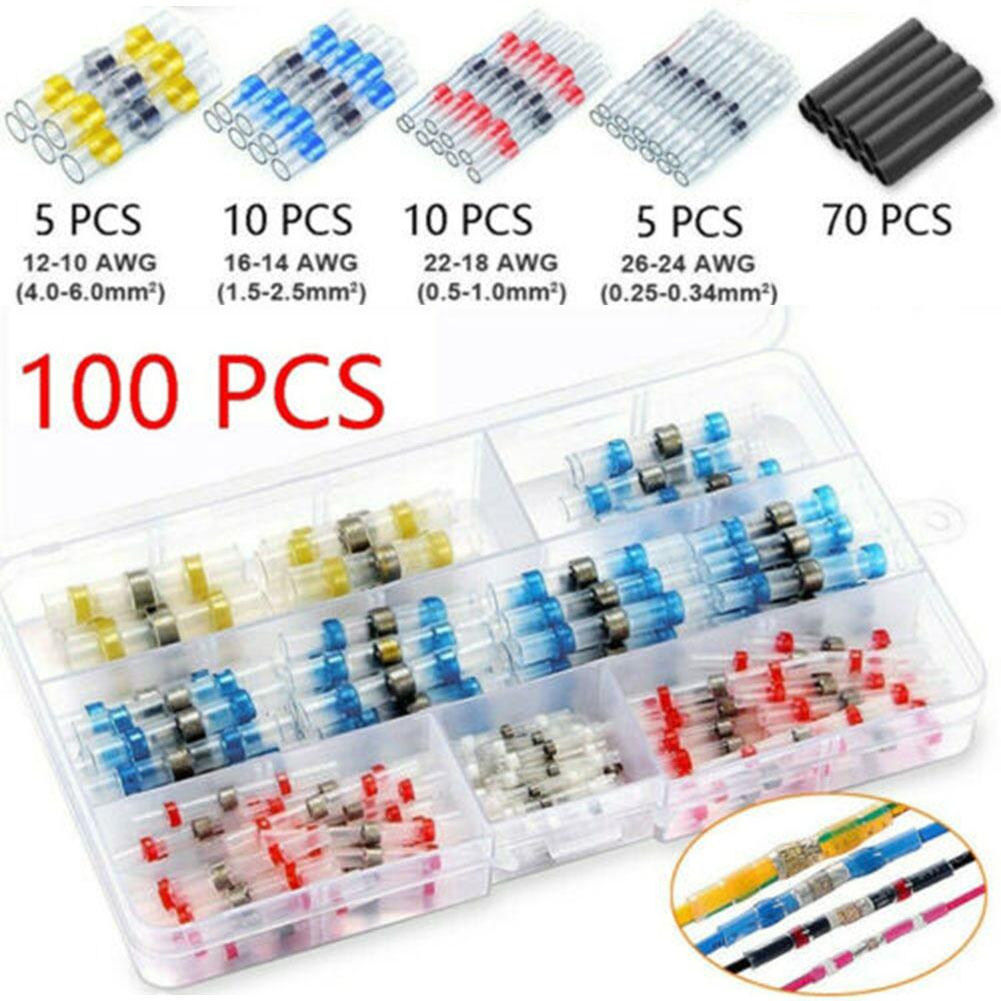 100x Welding Sealed Sleeve Heat Shrinkable Butt Wire Connector Terminal With Box