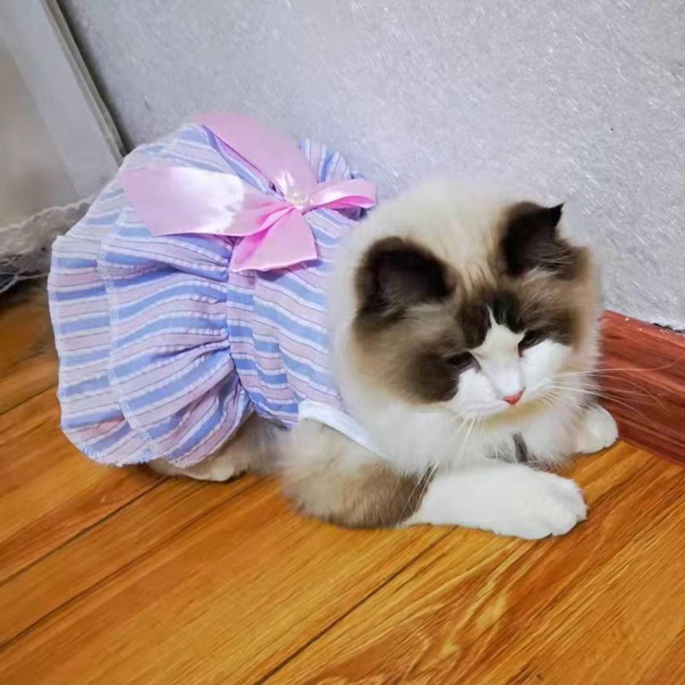 Soft Pet Dog Skirt Vertical Striped Dog Princess Dress Cute Summer Pet Clothes