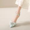 Fashion Fashion Solid Color High Heels Women's 2024 Summer New Bowtie Sexy One Word Buckle Casual Comfortable Shoes Women