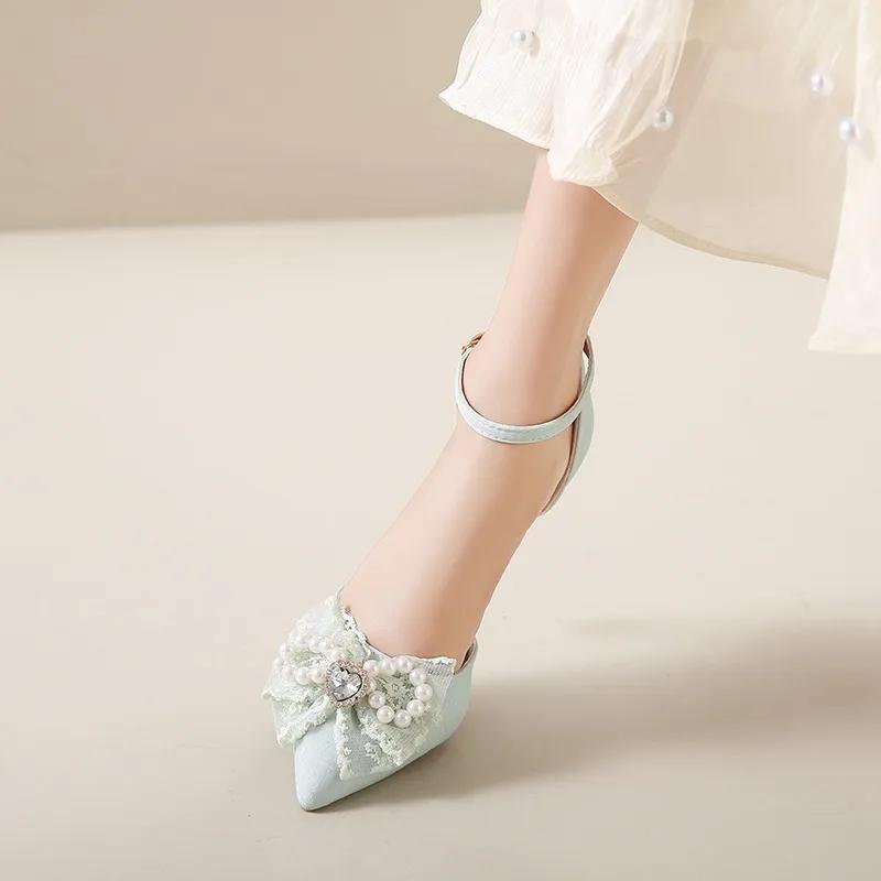 Fashion Fashion Solid Color High Heels Women's 2024 Summer New Bowtie Sexy One Word Buckle Casual Comfortable Shoes Women