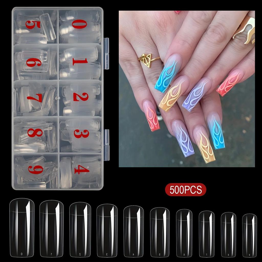 500PCS Half Cover False Nails Tips 10 Sizes Boxed Lady French Acrylic Artificial Press On Nails Fake Nail For Salons&Home DIY