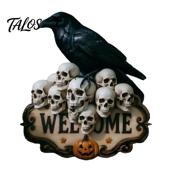 Haunted House Supplies Halloween Wooden Welcome Sign, Spooky Skull Frog Crow Witch Door Hanger, Hanging Plaque 2D Wall Sign for Home Party Decor