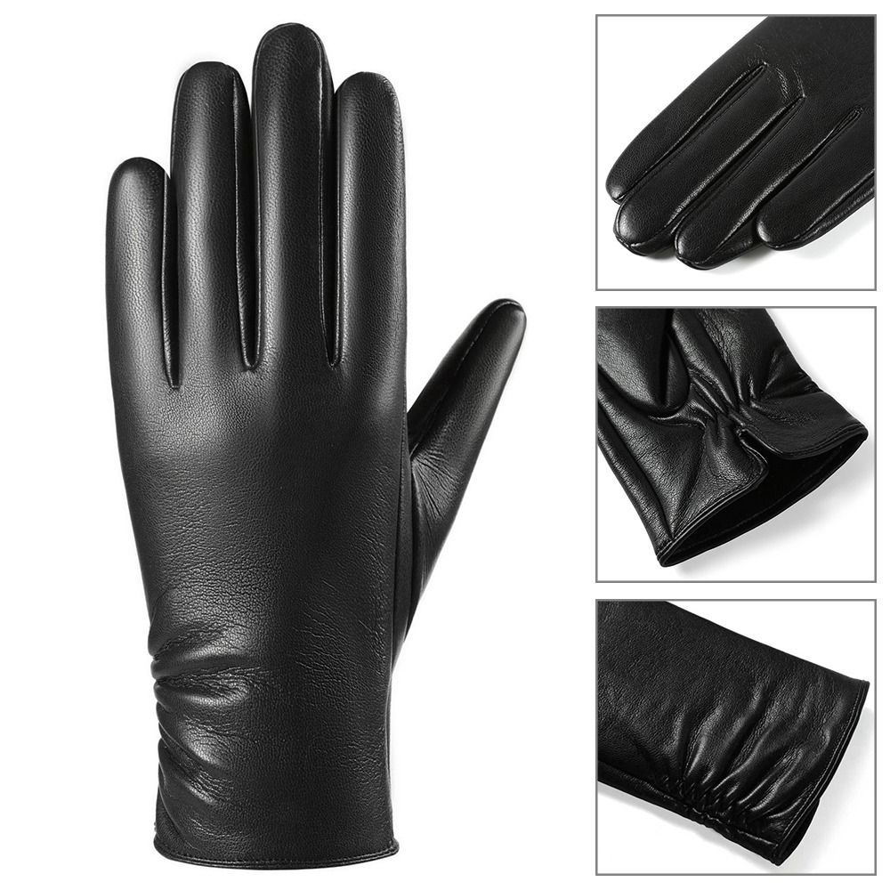 Fleece Lined Five Finger Gloves PU Leather Winter Warm Gloves Women's Gloves  Outdoor Cycling