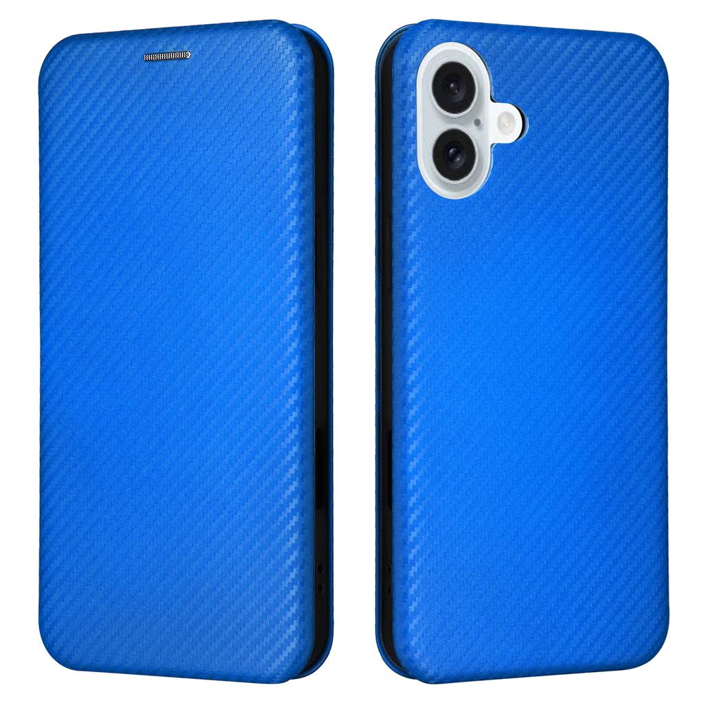 For iPhone 16 Plus Case PU Leather Carbon Fiber Texture Phone Cover with Card Holder