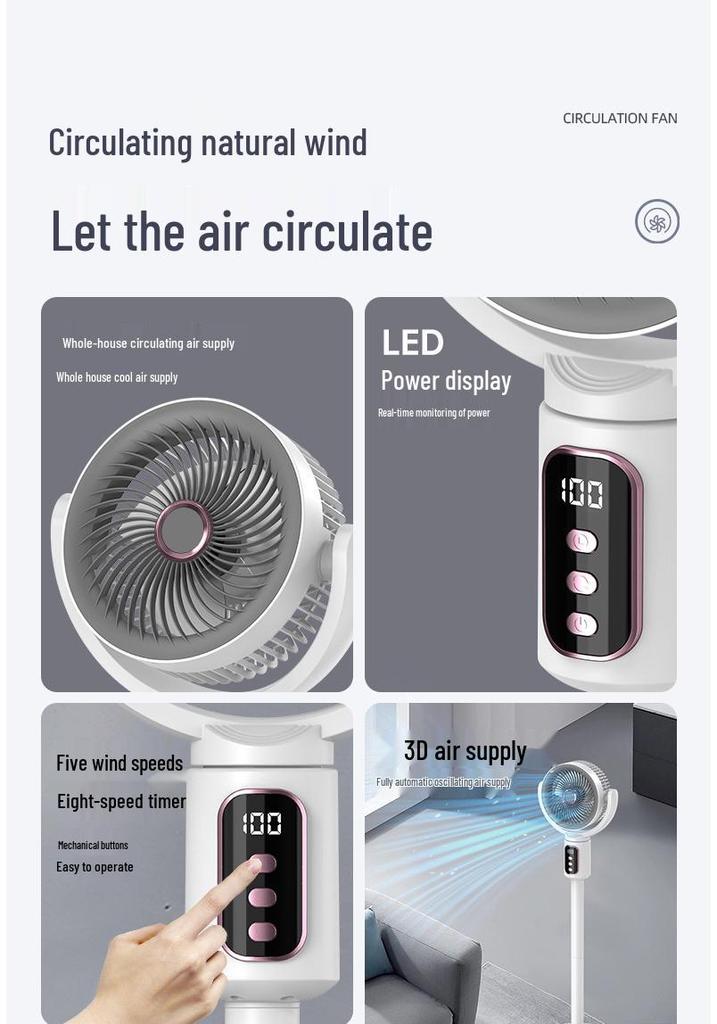 Smart Retractable Oscillating Air Circulator Fan for Floor & Table Use