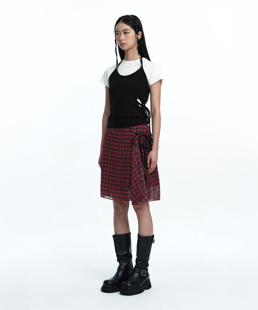 Rough Neck Asymmetrical Tie Skirt Red