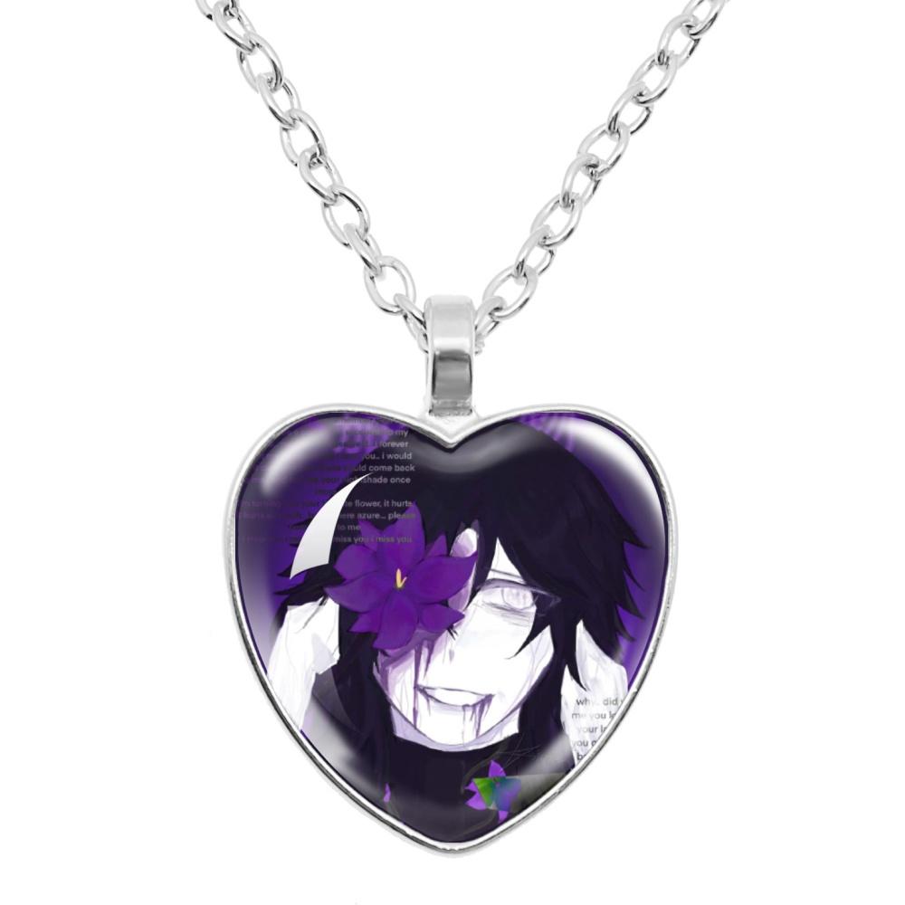 Game Forsaken Azure Anime Azure x Two Time Fanart Funny MeMe Glass Heart Shape Pendant Necklace Jewelry Charm Collect Gift