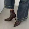 Brown Short Boots 2025 Autumn and Winter New European and American Retro Versatile Internet Celebrity Thin Boots Thin Heel Pointed High Heel Short Bo