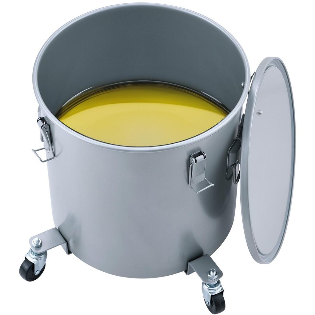 Fryer Grease Bucket, 8 Gal Oil Disposal Caddy with Caster Base, Carbon Steel with Rust-Proof Coating, Oil Transport Container with Lid, Lock Clips,