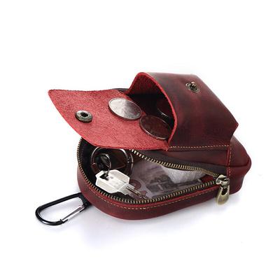 Retro Crazy Horse Läder Utomhussporter Casual Bärbar Mini Hängande Myntväska Dragkedjeväska Nycklar Headset Förvaring Små Bältesmidjeväskor