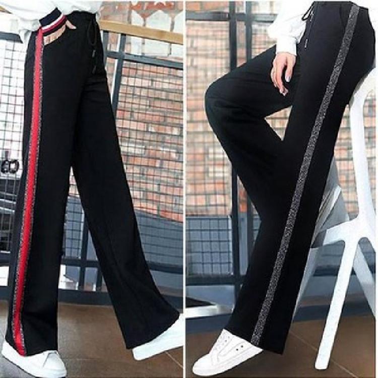 Spring Autumn Women's Student Wide Leg Straight Pants High Waisted Loose Thin Elastic Waist Trousers