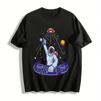 Astronaut DJ Space-Themed Graphic Casual Top Pure Cotton T-shirt