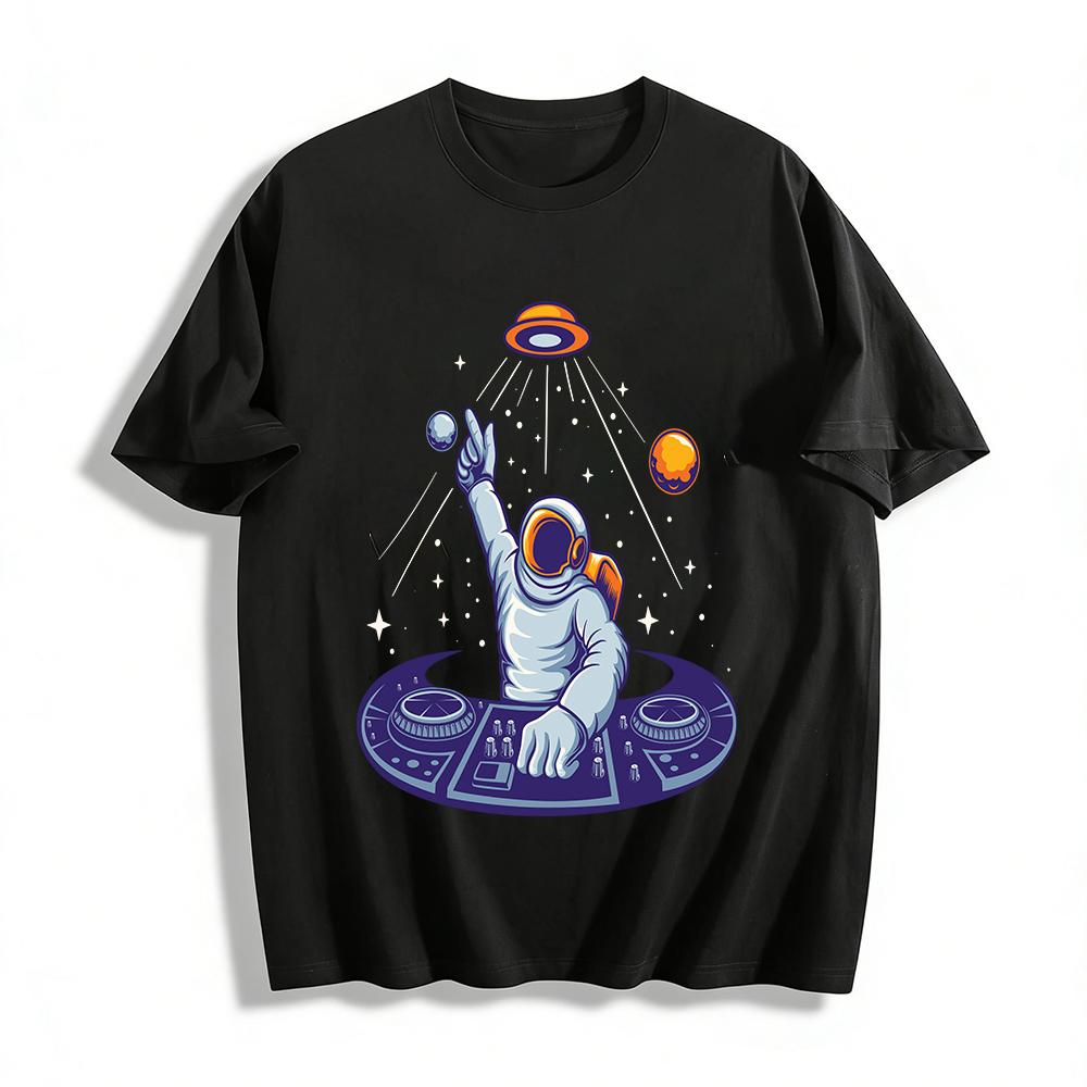 Astronaut DJ Space-Themed Graphic Casual Top Pure cotton T-shirt