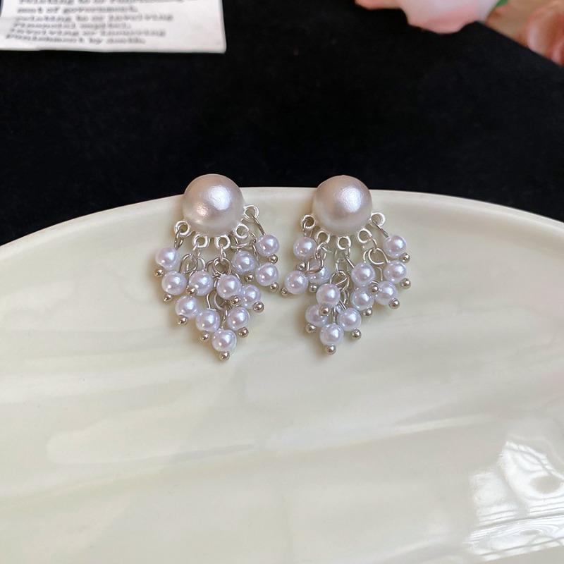 French Silver Needle Diamond Pearl Pendant Earrings Light Luxury Delicate Personality Earrings Design Sense Niche Earrings Women