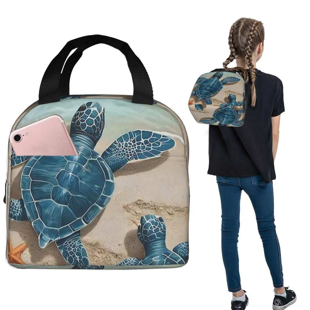 Meeresschildkröte am Strand Isolierte Lunchtasche für Damen Kinder Tragbare Lebensmittelboxen Thermische Lunchbox Tragetasche