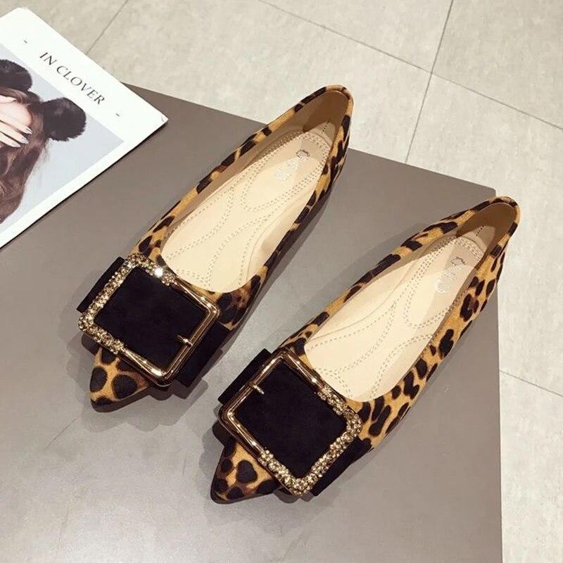 Spring Summer Leopard Shoes Pointed Toe Women Flats Elegant Modern Ladies Single Shoes Soft Plus Size 42