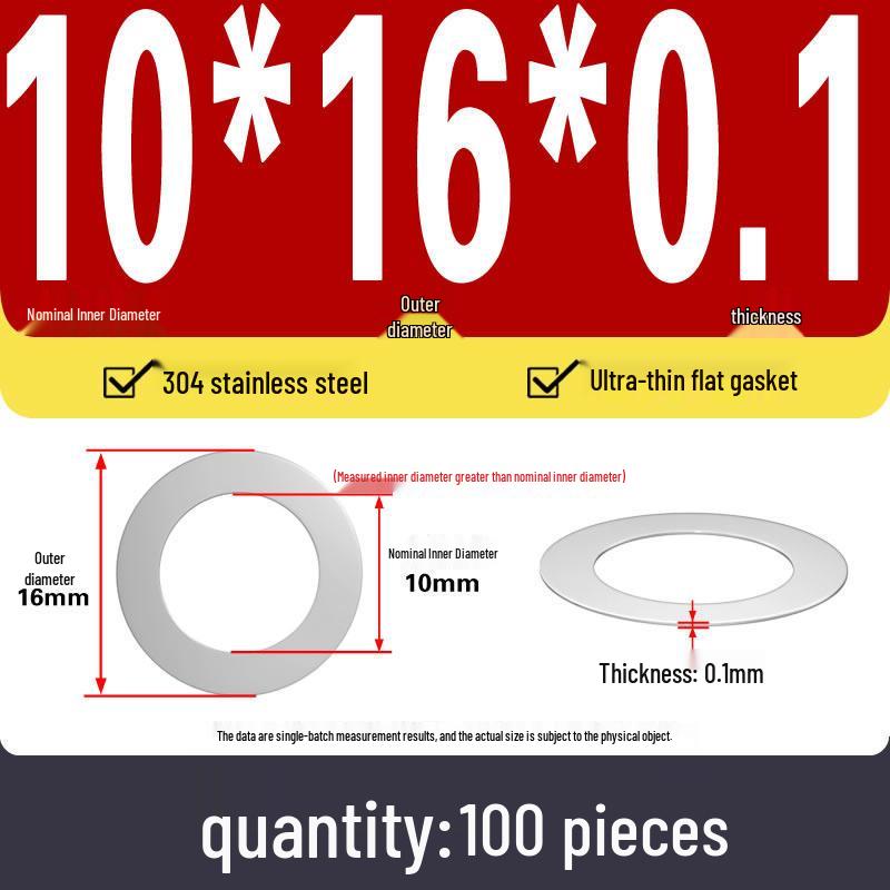 Plochá podložka z nerezové oceli 304 pro nastavení vůle hřídele (0,1/0,2/0,3 mm)