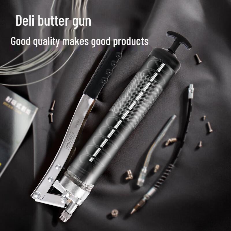 Deli 600CC Double Bar Transparent Tube Grease Gun