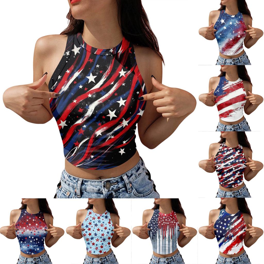 Women's Fashion Independence Day Print Sleeveless Base Tank Top