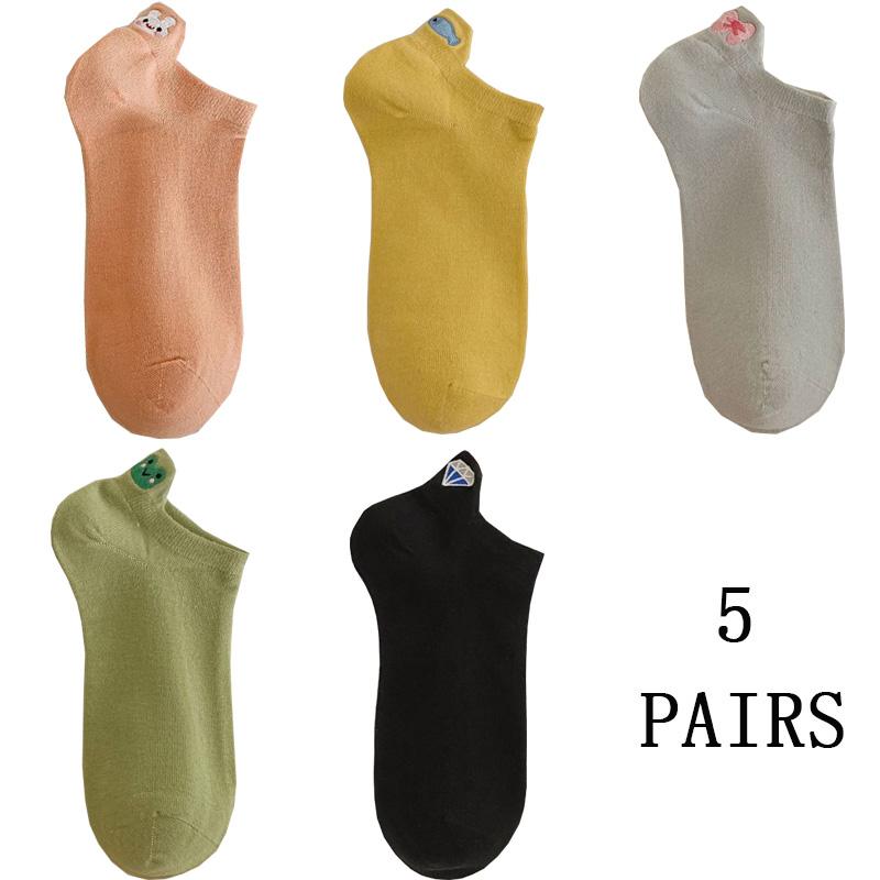 

5 пар милых носков для женщин в корейском стиле с животными каваий носки женские модные короткие носки хлопок 100% набор летние с низкой посадкой One Size