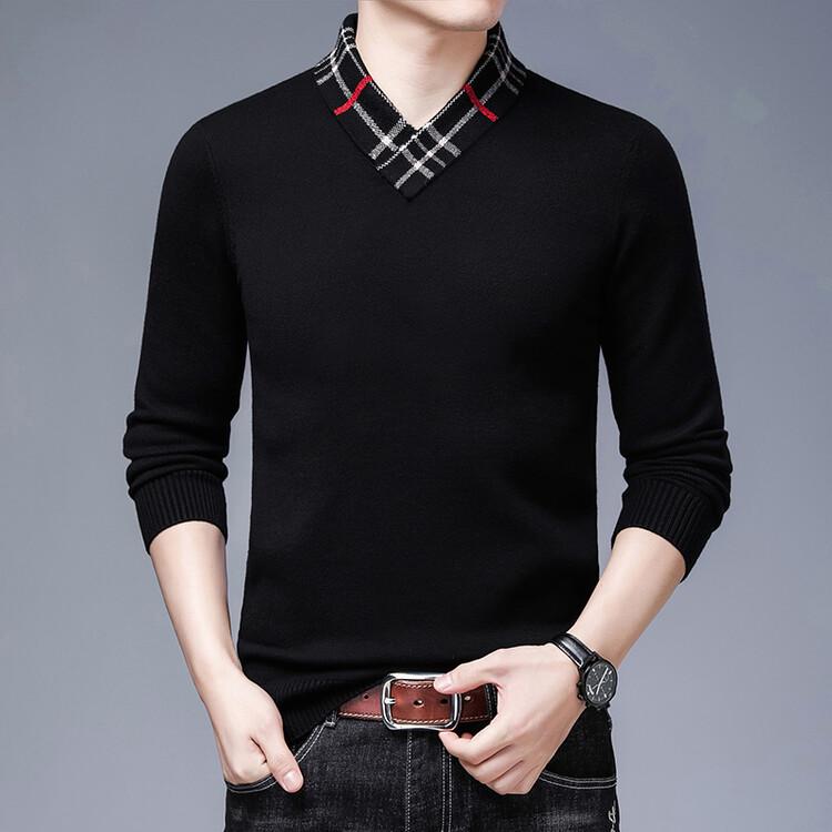 Pierre Cardin Men's Thickened Knit Pullover – Casual Autumn/Winter Long-Sleeved Sweater for Middle-Aged Men