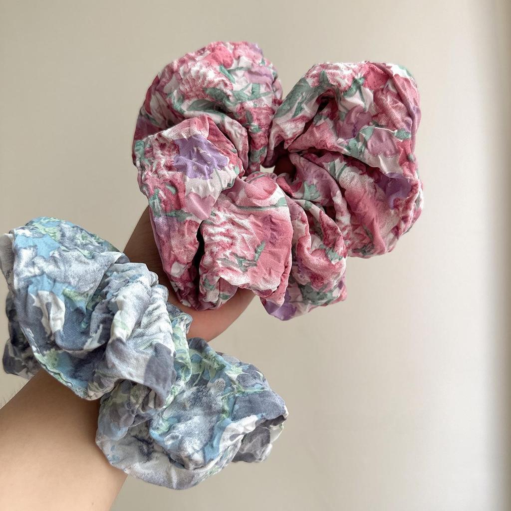 Gradient Retro Floral Monet-Inspired Hair Ring - High-End Seersucker Accessory