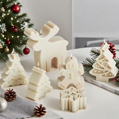 Christmas Silicone Mold Set Tree Reindeer Smiling Gingerbread Man DIY Candle Soap Plaster Crafts Christmas Decor Gift Supplies