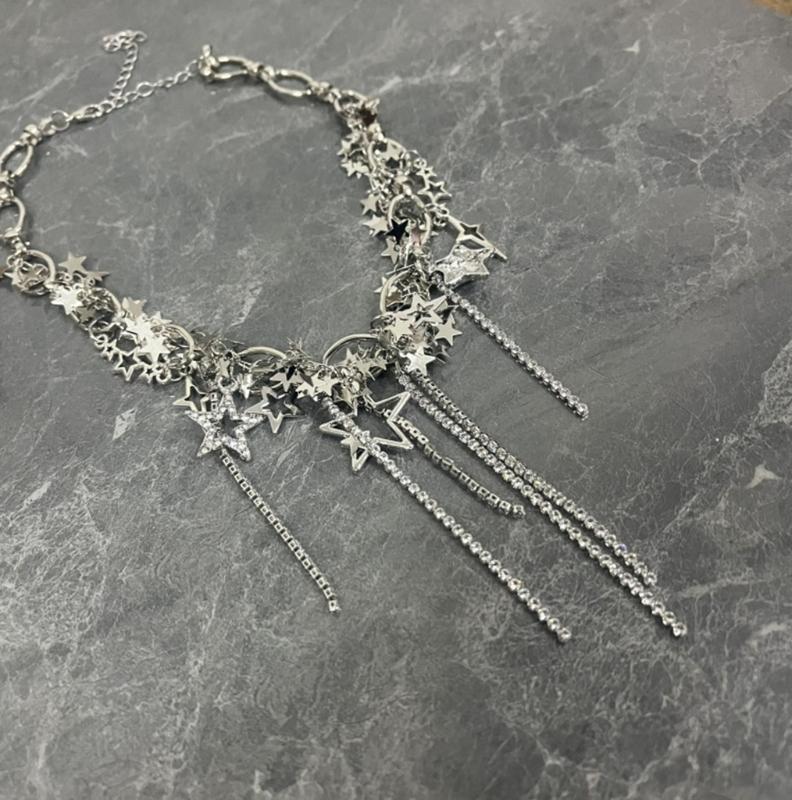 Pentagram Choker Star Chain Necklaces Star Tassel Necklaces Hot Girl Women Y2k Jewelry Alloy Material for Women Girls