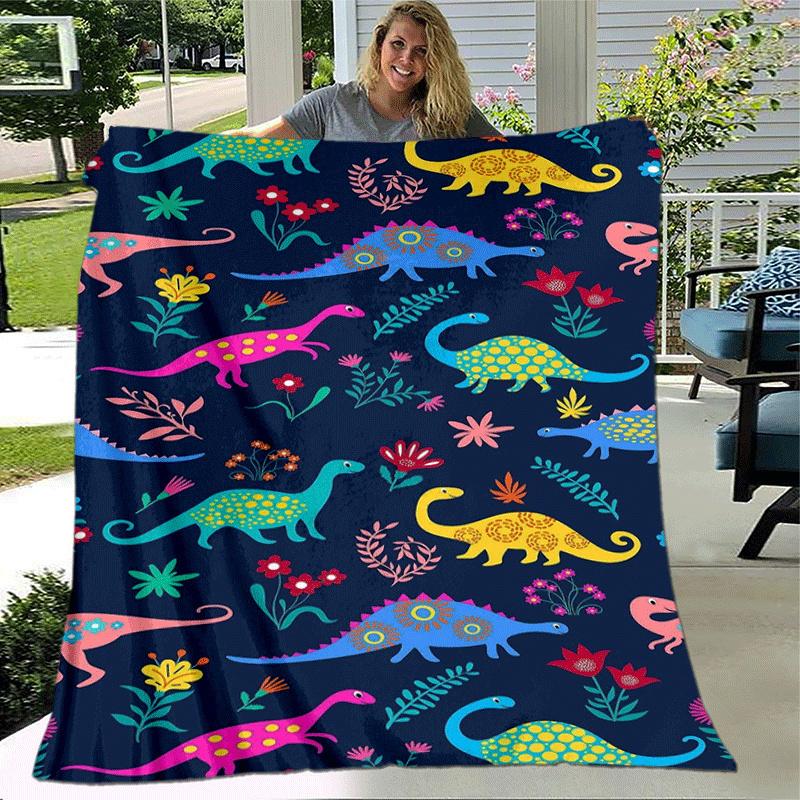 1pc Dinosaur Printing Lightweight Flannel Blanket, Comfortable and Warm Blanket, for Camping Sofa Bed and Couch Office, In All Seasons