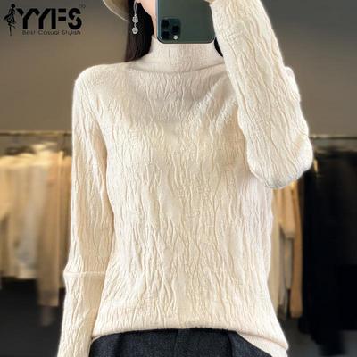 Damenmode, lässig, einfarbig, Druck, Herbst, Winter, langärmelig, halber Rollkragenpullover