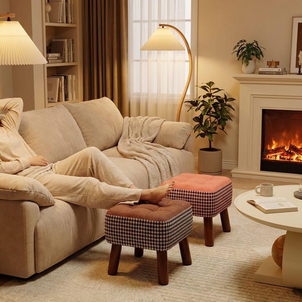 Soft Upholstered Seat Ottoman Compact Design Cream Style Ottoman Low Stool  Home Decor