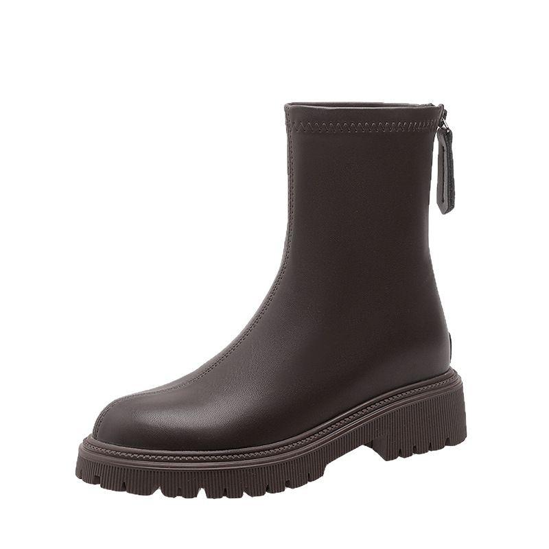 British Martin boots women's short boots thick-soled heightened thin boots rear zipper advanced sense medium heel thick heel single boots children
