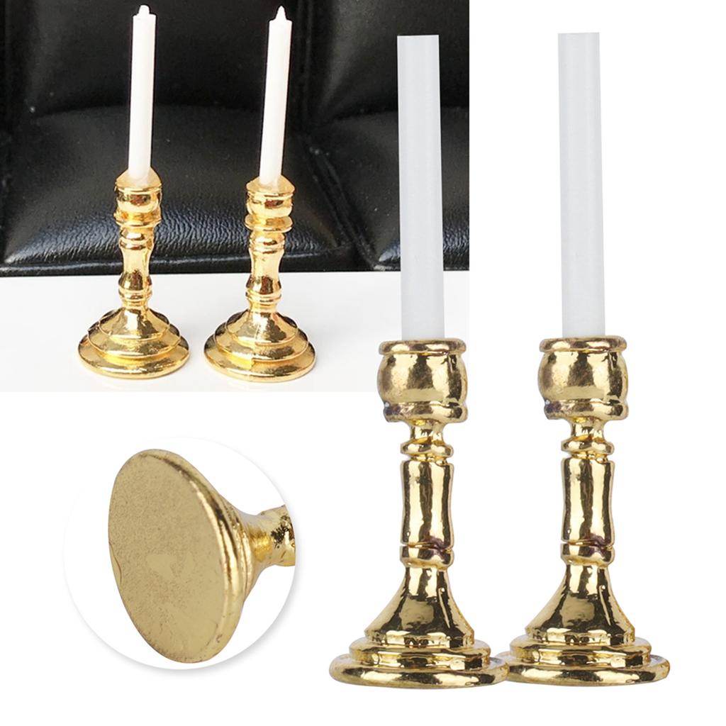 1 Pair 1:12 Dollhouse Golden Candlestick Miniature Simulated Candlestick Toy Decoration
