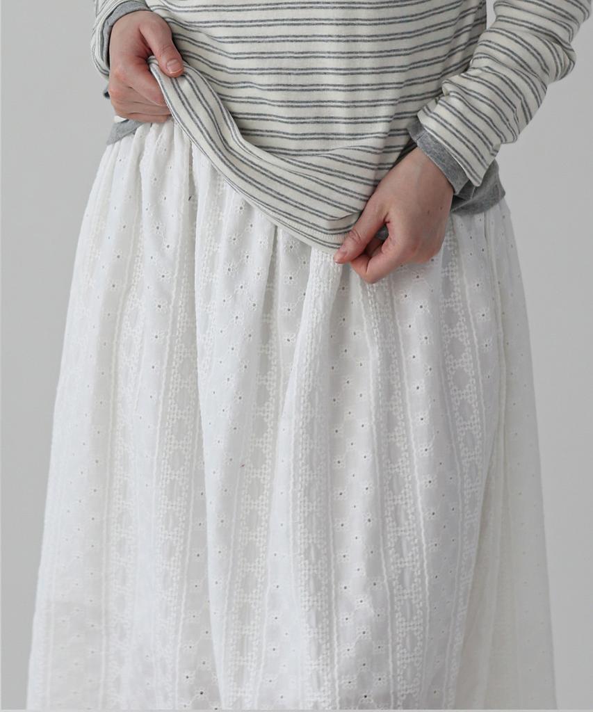 Keullaepeu Cotton Lace Elastic Waist Long Skirt_Ivory