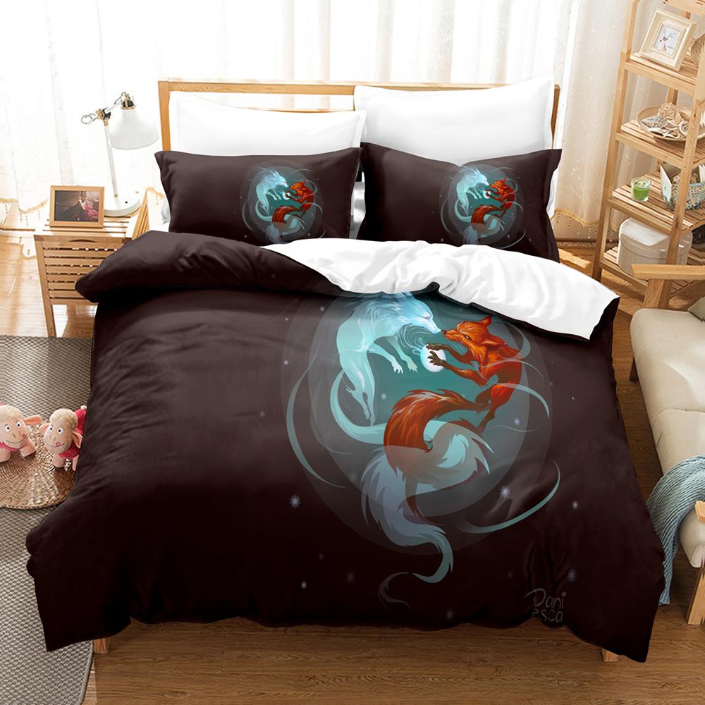 3D Printed Fantasy Fox Bedding Set Down Quilt Cover With Pillowcase Double SIngle King