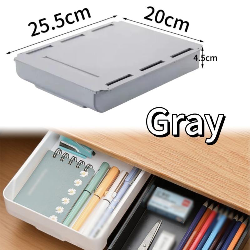White Self-Adhesive Storage Drawer Box Makeup Pencil Tray Desk Hidden Under Desk Stand Self-adhesive Under-drawer Storage Boxes