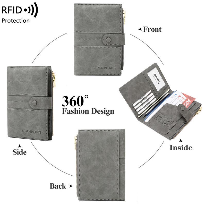 Multifunctional RFID Anti-theft Passport Holder with Zipper and Buckle