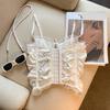 Sleeveless Lace Flower Camisole Mesh Transparent Suspender Vest Satin Lace-up Corset  Travel