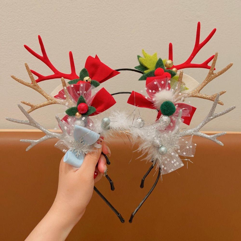 Bowknot Christmas Headband Elf Christmas Elf Headband Festival Decoration Antlers Headband  Ladies