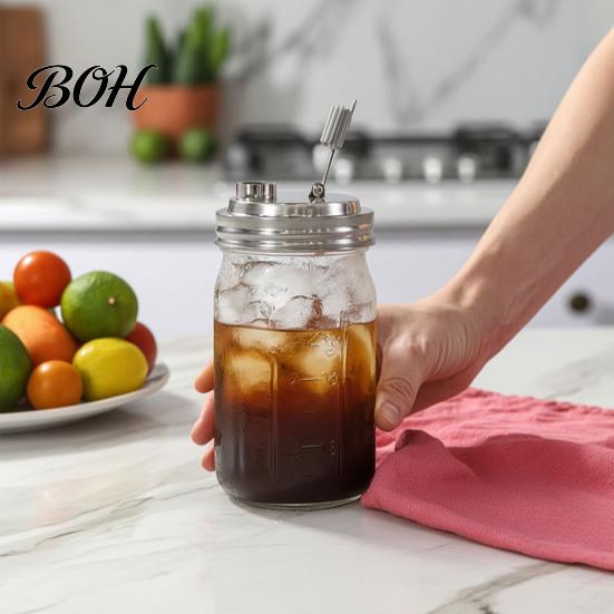 Outdoor Picnic Jar Lids Stainless Steel Mason Lids, Leak-Proof Wide Mouth Canning with Protein Shake Silicone Seal, Reusable Metal Drinking