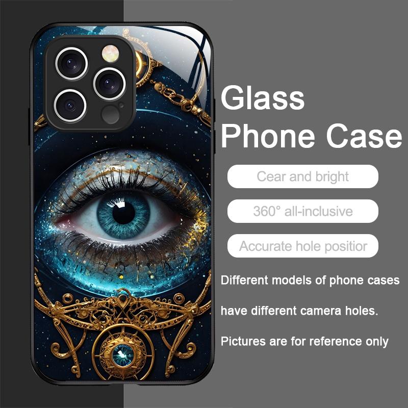 Retro Devil Eye Mysterious Totem Tempered Glass Phone Case for IPhone 17 16 Pro Max 15 14 13 12 Mini 11 X XS MAX 7 8 Plus Cover